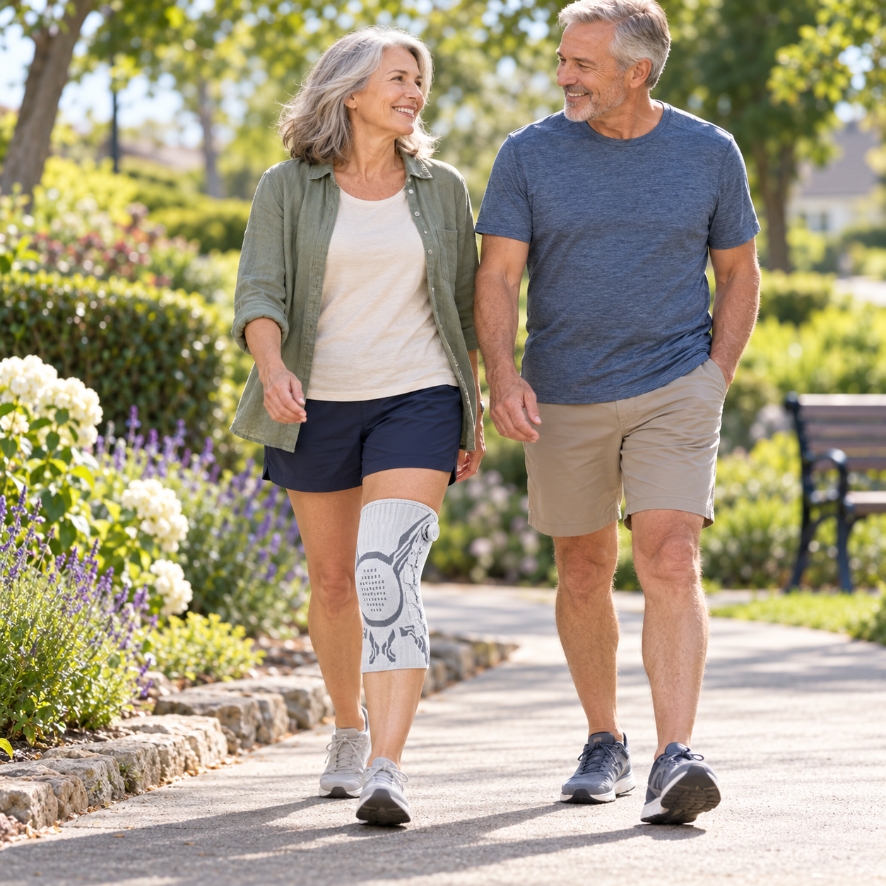 Woman wearing KneeVora on a walk